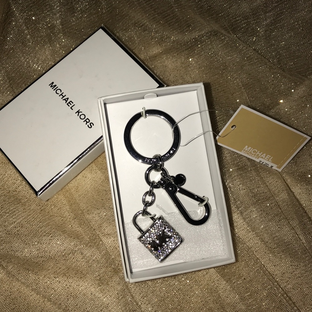 Michael Kors silver pavè handbag keychain NWT
